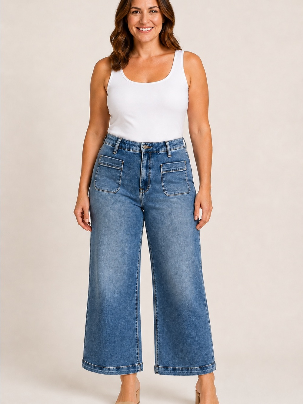 Kut from the Kloth Medium Blue Wide-Leg Pocket Jeans